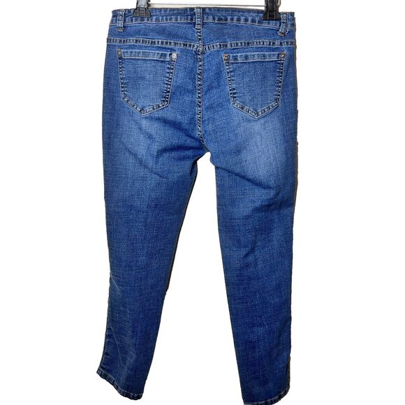 V Cristina Jeans Size 10 Blue Stretch Straight Leg Embroidered Leg Seam Pockets - Picture 4 of 5